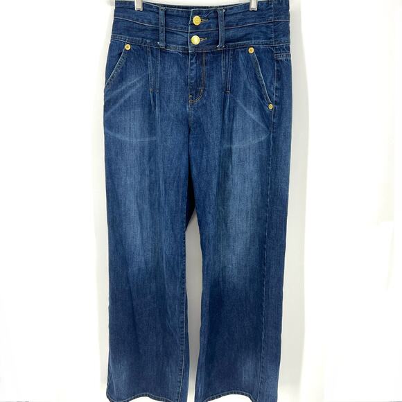Vintage London Jean Double Button Wide Leg Y2K Rave Medium Wash Jeans Size 10 - Picture 12 of 12